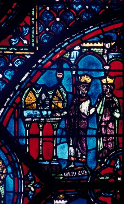 Constantino presenta reliquias a Carlomagno, vidriera, Catedral de Chartres, Francia, c1225 de Unbekannt