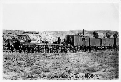 Tren de construcción en el Ferrocarril Union Pacific, EE.UU. (1868) de Unbekannt