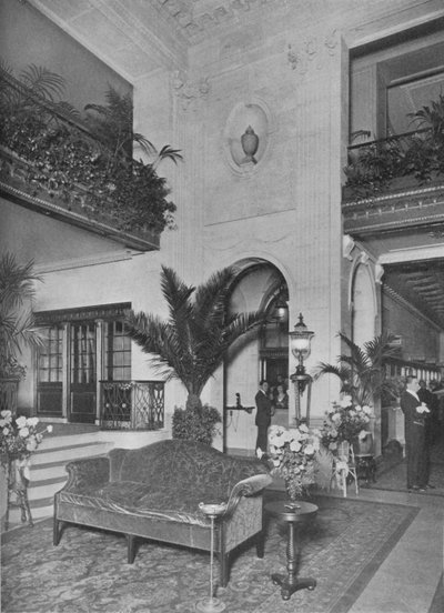 Esquina del vestíbulo principal, mirando hacia la oficina, Hotel Roosevelt, Ciudad de Nueva York, 1924 de Unbekannt