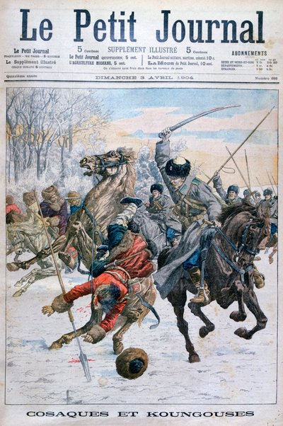 Cosacos luchando contra manchúes, Guerra Ruso-Japonesa, 1904 de Unbekannt