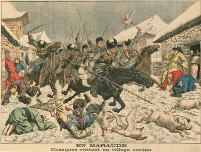 Cosacos aterrorizando una aldea coreana, Guerra Ruso-Japonesa de Unbekannt