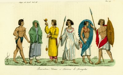 Trajes de hombres y mujeres del pueblo nubio (Barabra) de Dongola (Dunqulah) de Unbekannt