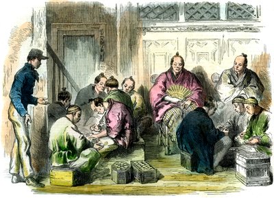 Contando el dinero de compensación por el asesinato del Sr. Richardson, Japón, 1863 de Unbekannt