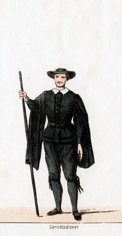 Ujier de la corte, diseño de vestuario para la obra de Shakespeare, Enrique VIII, siglo XIX de Unbekannt