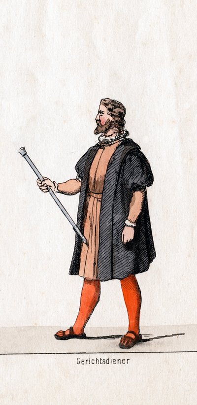 Diseño de vestuario de ujier de la corte para la obra de Shakespeare, Enrique VIII, siglo XIX de Unbekannt