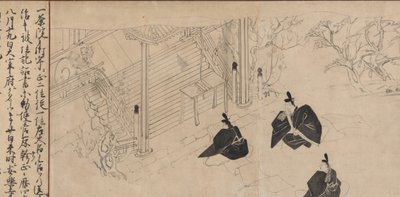 Cortesanos visitan el templo mortuorio de Sugawara no Michizane, ca. 1300 de Unbekannt