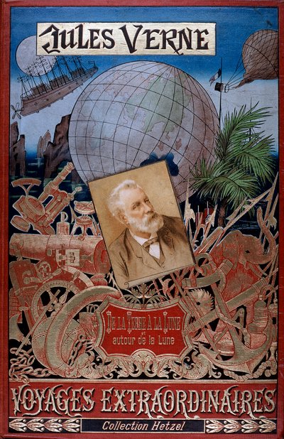 Portada de De la Tierra a la Luna y Alrededor de la Luna, por Jules Verne, c1896 de Unbekannt