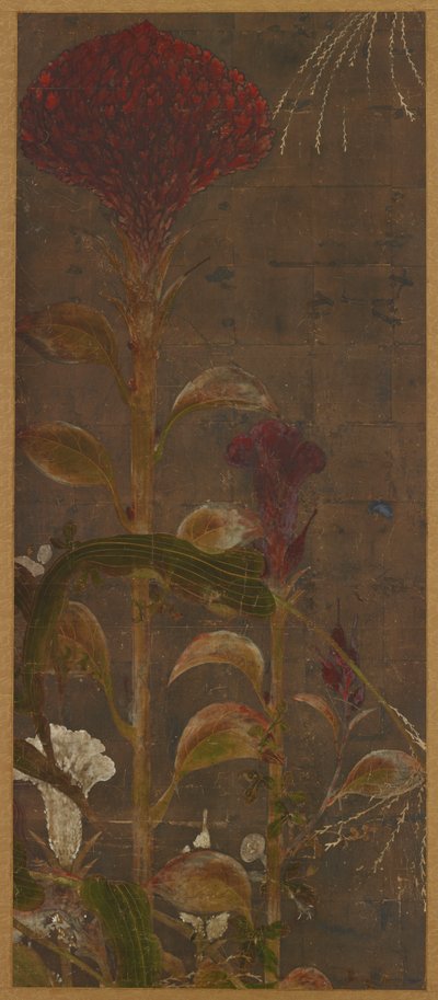Gallos, maíz y gloria de la mañana, período Momoyama, 1568-1615 de Unbekannt