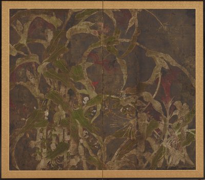 Gallos, maíz y glorias de la mañana, período Momoyama, 1568-1615 de Unbekannt
