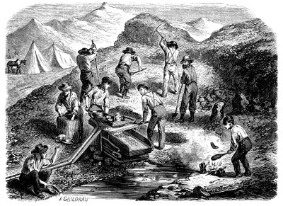 Lavando oro en los campos de oro de California, 1849 de Unbekannt
