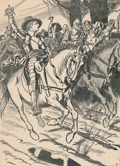 Cromwell lidera a sus Ironsides a la batalla, c. 1907 de Unbekannt