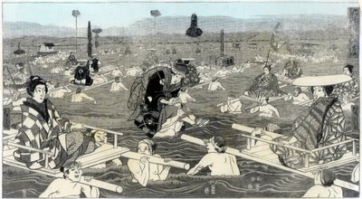 Cruzando el Oho-e-ga-wa, en la provincia de Suraga, 1856 de Unbekannt