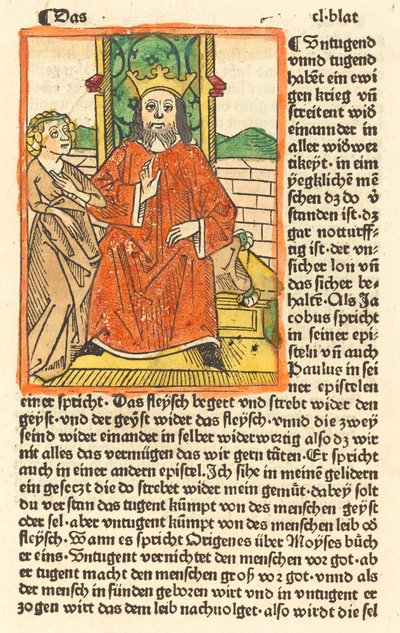 Hombre coronado en un trono con la Virgen de pie a la izquierda, c. 1479 de Unbekannt