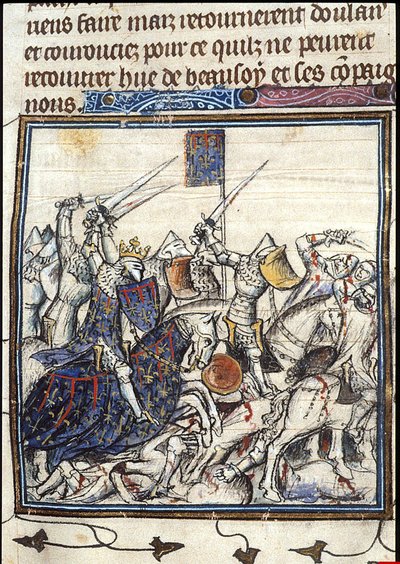 Cruzados y sarracenos luchando durante la Tercera Cruzada. De las Crónicas de Francia o de San Denis, después de 1380 de Unbekannt