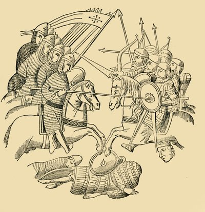 Cruzados y sarracenos en batalla, c1930 de Unbekannt
