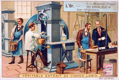 Moneda, acuñación y verificación de las monedas de oro, c1900 de Unbekannt