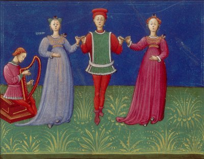 Clases de baile. De: De pratica seu arte tripudii Sobre la Práctica o Arte del Baile, 1463 de Unbekannt