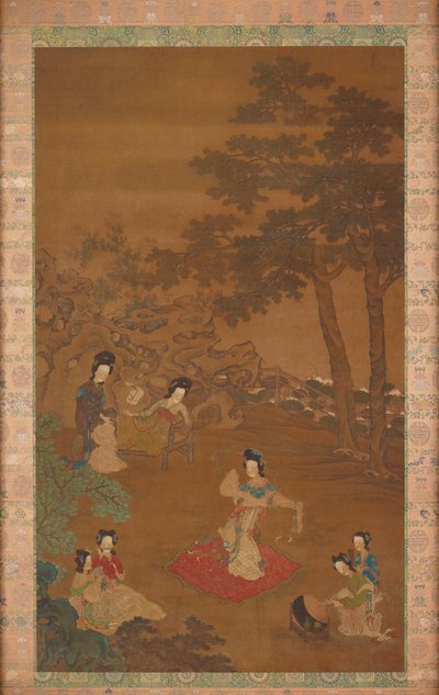 Bailarina y músicos en un jardín, dinastía Qing, siglo XVIII de Unbekannt