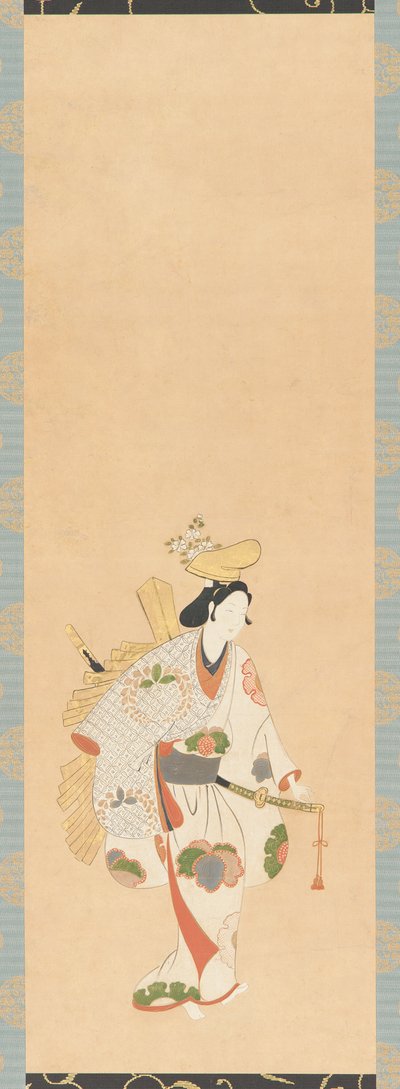 Bailarina con vestido blanco, estampado con hojas de colores..., período Edo, era Kambun, 1661-1673 de Unbekannt
