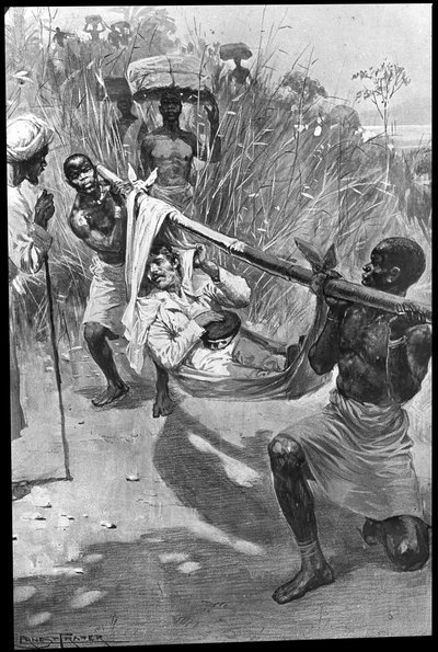 David Livingstone siendo llevado en una camilla improvisada a través de la jungla de Unbekannt