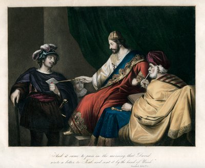 ...David escribió una carta a Joab, y la envió por mano de Urías, c. 1850 de Unbekannt