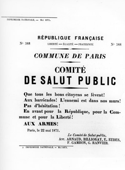 De Salut Public, de carteles políticos franceses de la Comuna de París, mayo de 1871 de Unbekannt