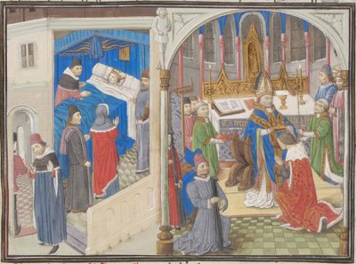 Muerte de Amalric I de Jerusalén. Coronación de Balduino IV. Miniatura de la Historia de Guillermo de Tiro, 1460s de Unbekannt