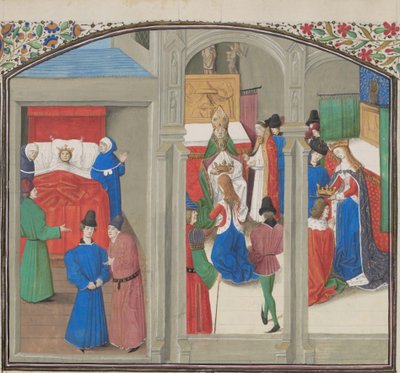 Muerte de Balduino IV. Coronación de Guy de Lusignan. Miniatura de la Historia de Guillermo de Tiro, 1460s de Unbekannt