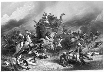 Derrota del ejército de los Peishwas ante Jhansi por el General Rose, 1 de abril de 1858, c. 1860 de Unbekannt