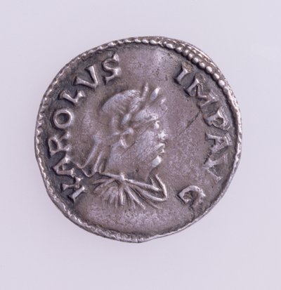 Denier de Carlomagno (742-814) anverso mostrando un retrato de Carlomagno, menta de Quentovic 768-814 de Unbekannt