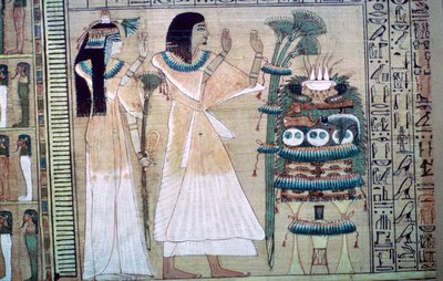 Representación de un hombre y su esposa haciendo ofrendas a Osiris de Unbekannt