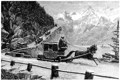 Descendiendo el paso de Mont Cenis en invierno en trineo tirado por caballos, siglo XIX de Unbekannt