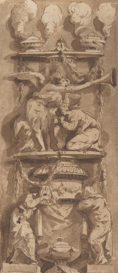 Diseño para un monumento funerario o epitafio con figuras de duelo, siglo XVIII de Unbekannt