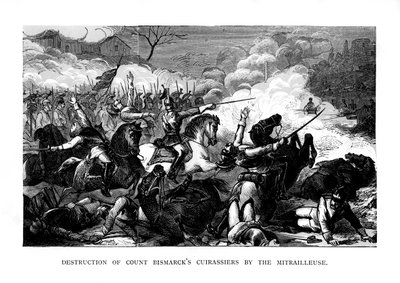 Destrucción de los coraceros del Conde Bismarck por la ametralladora, c. 1870, 1875 de Unbekannt