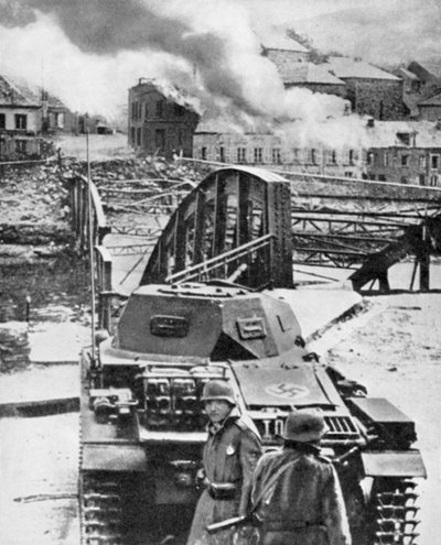 Destrucción del puente sobre el río Mosa por los belgas para detener el avance alemán, Segunda Guerra Mundial, 1940 de Unbekannt