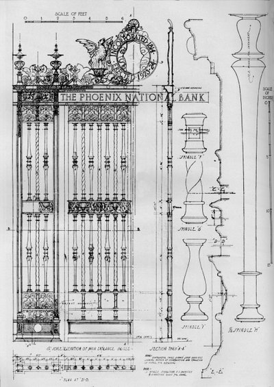 Dibujo de detalle de la reja de la puerta principal, Banco Nacional de Phoenix, 1924 de Unbekannt