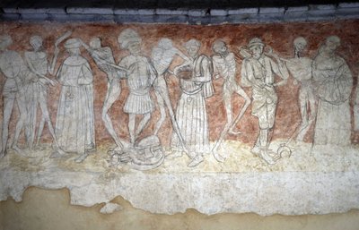 Detalle de un fresco que representa la Danza Macabra, sd. Iglesia Saint Robert en La Chaise Dieu (Chaise-Dieu, Haute Loire) de Unbekannt