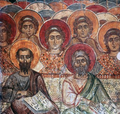 (detalle) de un fresco de Santos en el Paraíso, siglo XIII de Unbekannt