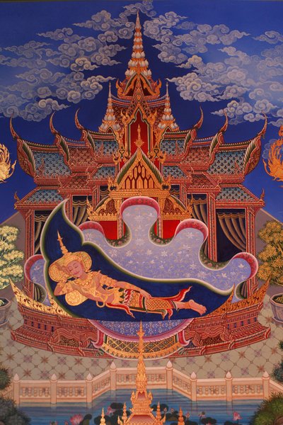 Detalle de una pintura mural en el Uposatha (sala del santuario) del templo Buddhapadipa, Wimbledon, Gran Bretaña de Unbekannt