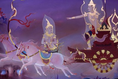 (detalle) de una pintura mural en el Uposatha (sala del santuario) del templo Buddhapadipa, Wimbledon, Gran Bretaña de Unbekannt