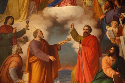 Detalle de una pintura en la Basílica de María Auxiliadora que muestra a San Pedro y San Pablo, Turín, Italia de Unbekannt