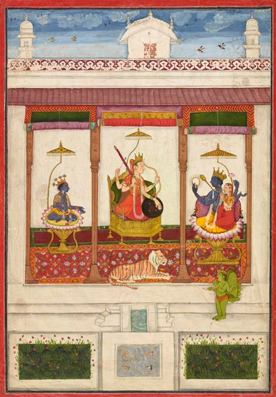 Devi con Krishna y Vishnu en un palacio, ca. 1645-1655 de Unbekannt