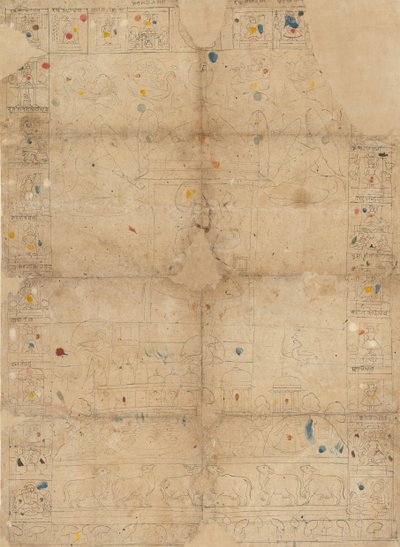 Diagrama para un Pichawai que representa el Sharad Purnima la Luna Llena de Otoño de Unbekannt