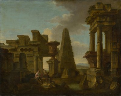 Jugadores de dados en ruinas románticas de Unbekannt