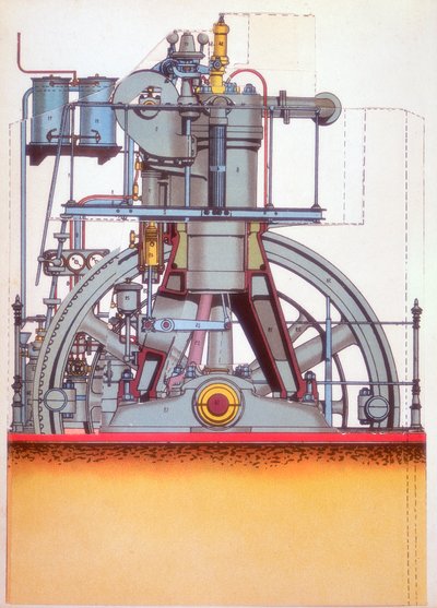Motor diésel: motor de combustión interna inventado por Rudolph Diesel en 1897 c. 1910 de Unbekannt