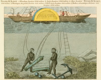 Buzos recuperando cañones del fondo del mar, c1855 de Unbekannt