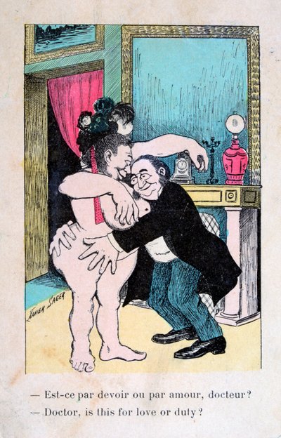 Doctor, ¿es por amor o por deber?, Postal vintage francesa, c1900 de Unbekannt