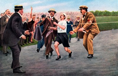 Dorando Pietri terminando el primer maratón olímpico moderno, Londres, 1908 de Unbekannt