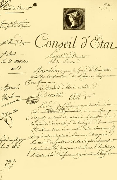 Borrador del decreto sobre la forma y composición del sello imperial, 10 de julio de 1804, 1921 de Unbekannt
