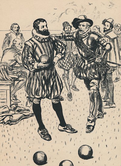 Drake es informado de que la Armada se acerca, c. 1907 de Unbekannt